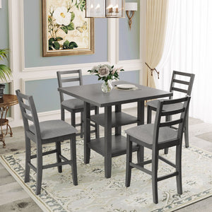 English Elm Trexm Rubberwood Counter Dining Set Padded Burlap Chairs Distressed Finish Bistro ST000034AAE