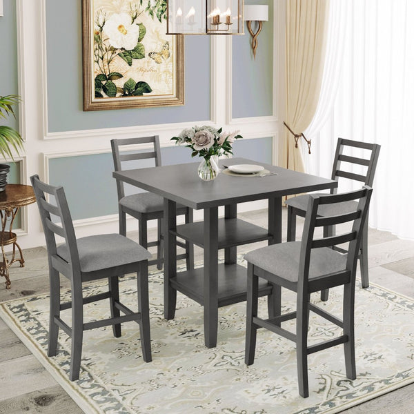 English Elm Trexm Rubberwood Counter Dining Set Padded Burlap Chairs Distressed Finish Bistro ST000034AAE