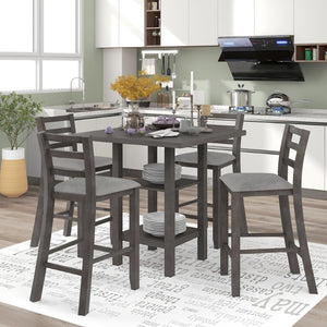 English Elm Trexm Rubberwood Counter Dining Set Padded Burlap Chairs Distressed Finish Bistro ST000034AAE