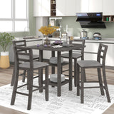 Hearth and Haven Perry 5 Piece Dining Table Set with Padded Chairs and Storage Shelving, Grey