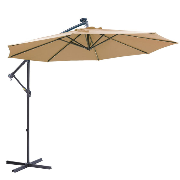 English Elm 10 Ft Cantilever Outdoor Patio Umbrella with 32 Solar Led Lights Upf 50 Steel Frame W41917531