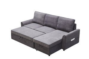English Elm Mgea Modular Linen Sectional Sleeper Sofa with Storage Chaise for Small Spaces W975S00008