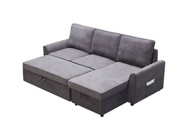 English Elm Mgea Modular Linen Sectional Sleeper Sofa with Storage Chaise for Small Spaces W975S00008