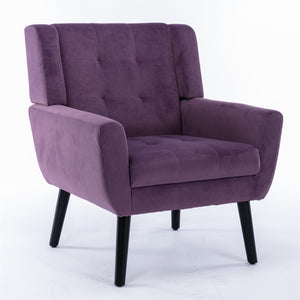 English Elm Modern Velvet Accent Chair with Ergonomic Tight Back, Solid Wood Legs, 250lb Capacity, Cozy Indoor Seating Lavender purple W676P313949