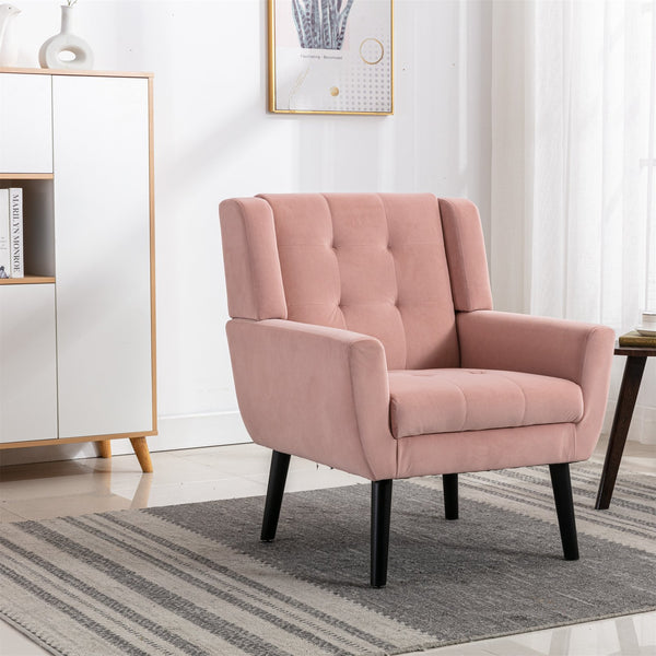 English Elm Modern Velvet Accent Chair with Ergonomic Tight Back, Solid Wood Legs, 250lb Capacity, Cozy Indoor Seating Pink W676P313965