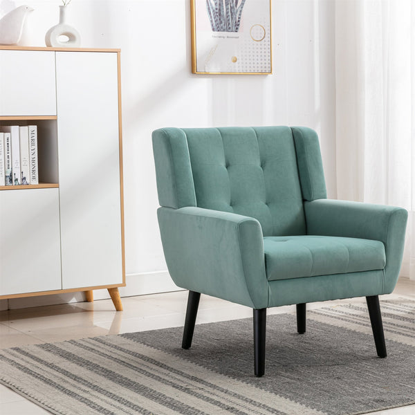 English Elm Modern Velvet Accent Chair with Ergonomic Tight Back, Solid Wood Legs, 250lb Capacity, Cozy Indoor Seating Mint Green W676P313960