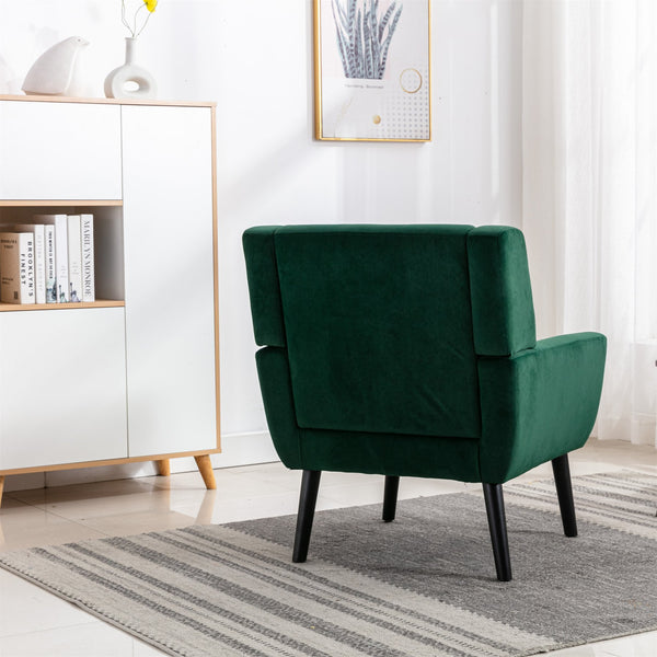 English Elm Modern Velvet Accent Chair with Ergonomic Tight Back, Solid Wood Black Legs, Stylish Indoor Seat Retro Green W67639359