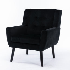 English Elm Modern Soft Velvet Ergonomic Accent Chair with Solid Wood Legs, Tight Back Comfort for Living Room Black W67639363