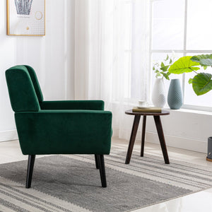 English Elm Modern Velvet Accent Chair with Ergonomic Tight Back, Solid Wood Black Legs, Stylish Indoor Seat Retro Green W67639359