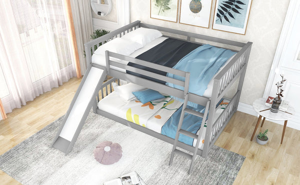 English Elm Full Bunk Bed With Reversible Slide & Ladder In Modern Gray - Space-Saving Design For Fun Spaces GX000708AAE-1