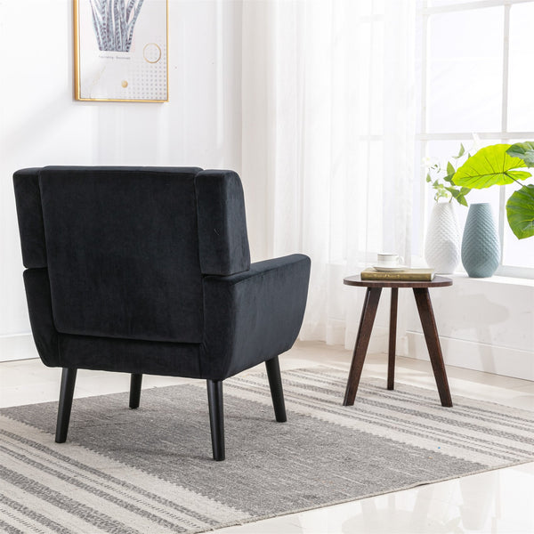 English Elm Modern Soft Velvet Ergonomic Accent Chair with Solid Wood Legs, Tight Back Comfort for Living Room Black W67639363
