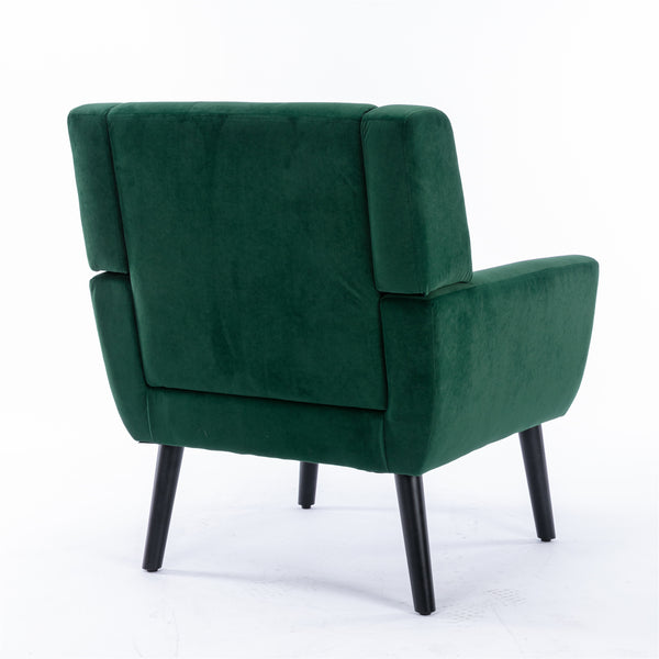 English Elm Modern Velvet Accent Chair with Ergonomic Tight Back, Solid Wood Black Legs, Stylish Indoor Seat Retro Green W67639359