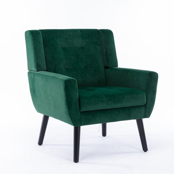 English Elm Modern Velvet Accent Chair with Ergonomic Tight Back, Solid Wood Legs, 250lb Capacity, Cozy Indoor Seating Retro Green W676P313946