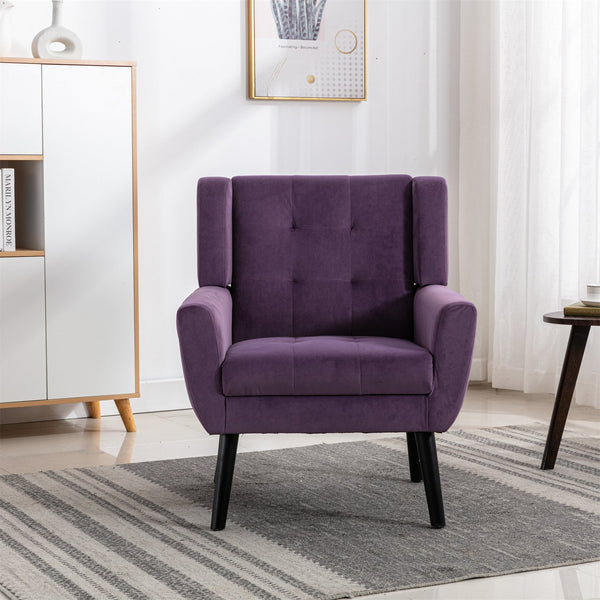 English Elm Modern Velvet Accent Chair with Ergonomic Tight Back, Solid Wood Legs, 250lb Capacity, Cozy Indoor Seating Lavender purple W676P313949
