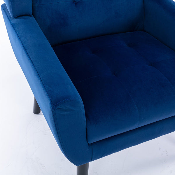 English Elm Modern Soft Velvet Ergonomic Accent Chair with Solid Wood Legs, Tight Back Comfort for Living Room Blue W67639362