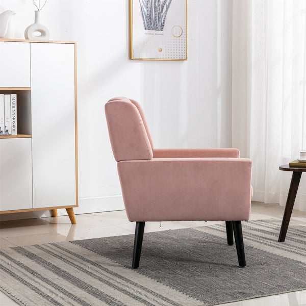 English Elm Modern Velvet Accent Chair with Ergonomic Tight Back, Solid Wood Black Legs, Stylish Indoor Seat Pink W67639356