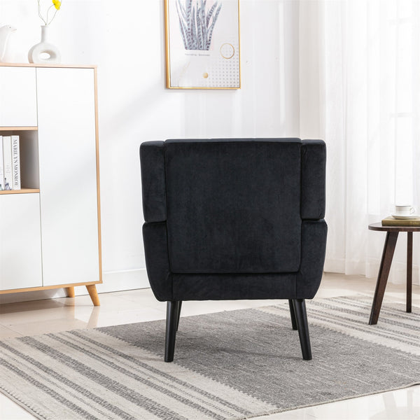 English Elm Modern Soft Velvet Ergonomic Accent Chair with Solid Wood Legs, Tight Back Comfort for Living Room Black W67639363