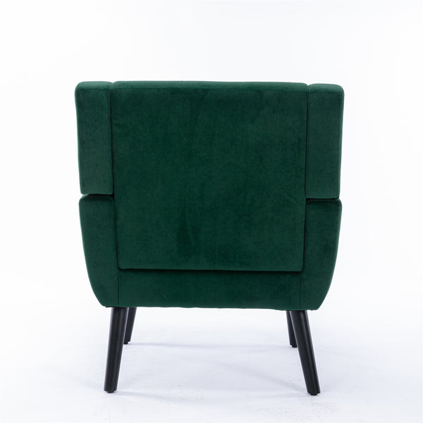 English Elm Modern Velvet Accent Chair with Ergonomic Tight Back, Solid Wood Black Legs, Stylish Indoor Seat Retro Green W67639359