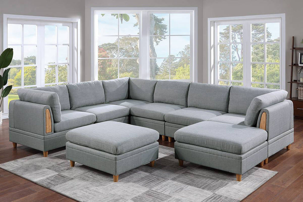 English Elm Living 8pc Sectional Sofa Set Light Grey Dorris Fabric – Contemporary Modular Corner Wedges, Armless Chairs & Ottomans B011S00092