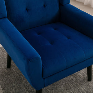 English Elm Modern Velvet Accent Chair with Ergonomic Tight Back, Solid Wood Legs, 250lb Capacity, Cozy Indoor Seating Blue W676P313964
