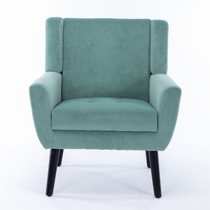 English Elm Modern Velvet Accent Chair with Ergonomic Tight Back, Solid Wood Black Legs, Stylish Indoor Seat Mint Green W67639357