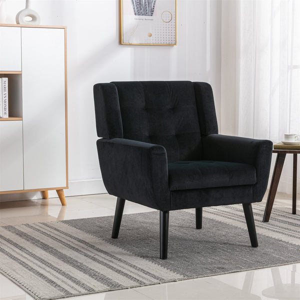 English Elm Modern Soft Velvet Ergonomic Accent Chair with Solid Wood Legs, Tight Back Comfort for Living Room Black W67639363