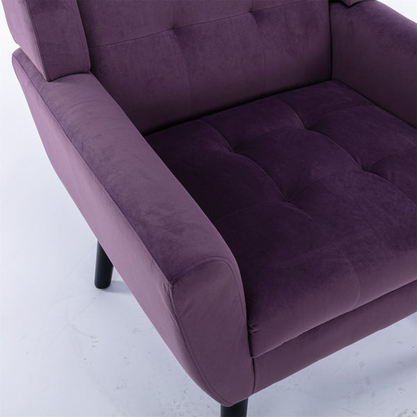 English Elm Modern Velvet Accent Chair with Ergonomic Tight Back, Solid Wood Legs, 250lb Capacity, Cozy Indoor Seating Lavender purple W676P313949