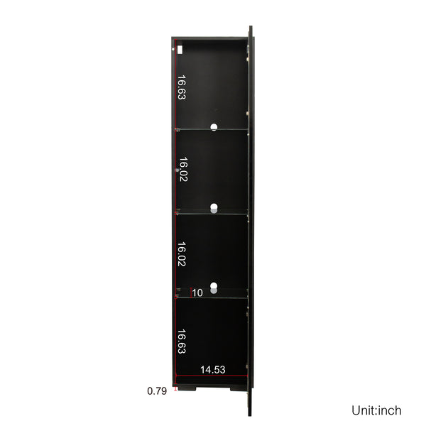 English Elm Black Side Cabinet with Aluminum LED Strip Lamps, Tall 170cm Storage Unit, Melamine Finish, Modern Design W33140088