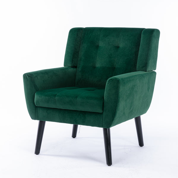 English Elm Modern Velvet Accent Chair with Ergonomic Tight Back, Solid Wood Black Legs, Stylish Indoor Seat Retro Green W67639359