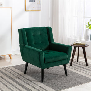 English Elm Modern Velvet Accent Chair with Ergonomic Tight Back, Solid Wood Black Legs, Stylish Indoor Seat Retro Green W67639359