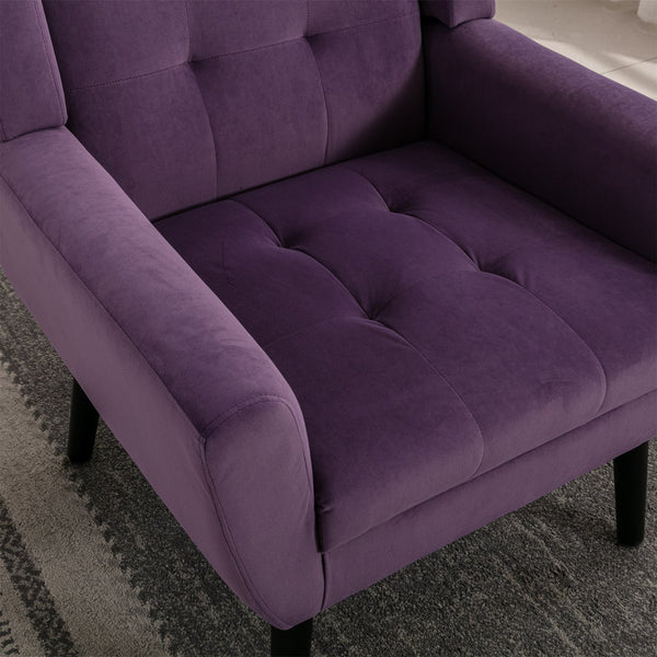 English Elm Modern Velvet Accent Chair with Ergonomic Tight Back, Solid Wood Legs, 250lb Capacity, Cozy Indoor Seating Lavender purple W676P313949