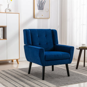 English Elm Modern Velvet Accent Chair with Ergonomic Tight Back, Solid Wood Legs, 250lb Capacity, Cozy Indoor Seating Blue W676P313964