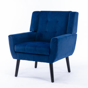 English Elm Modern Velvet Accent Chair with Ergonomic Tight Back, Solid Wood Legs, 250lb Capacity, Cozy Indoor Seating Blue W676P313964