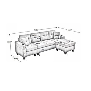 English Elm Mega Sectional Sofa with Chaise Armrest Storage Cup Holders Tufted Living Room W975S00011
