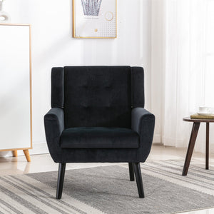 English Elm Modern Soft Velvet Ergonomic Accent Chair with Solid Wood Legs, Tight Back Comfort for Living Room Black W67639363