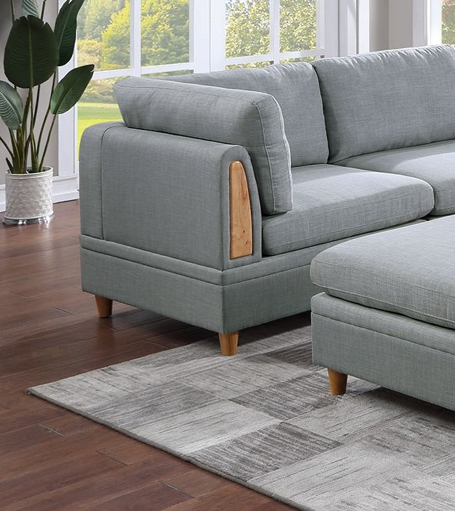 English Elm Living 8pc Sectional Sofa Set Light Grey Dorris Fabric – Contemporary Modular Corner Wedges, Armless Chairs & Ottomans B011S00092