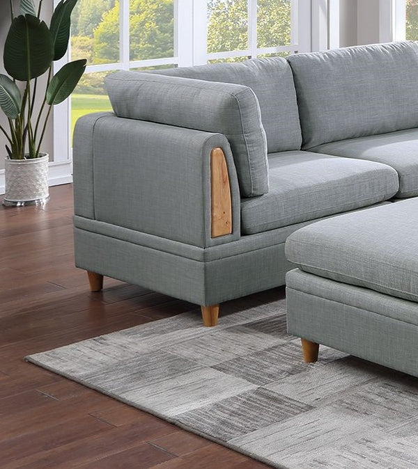 English Elm Living 8pc Sectional Sofa Set Light Grey Dorris Fabric – Contemporary Modular Corner Wedges, Armless Chairs & Ottomans B011S00092