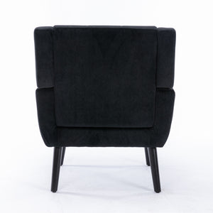 English Elm Modern Soft Velvet Ergonomic Accent Chair with Solid Wood Legs, Tight Back Comfort for Living Room Black W67639363