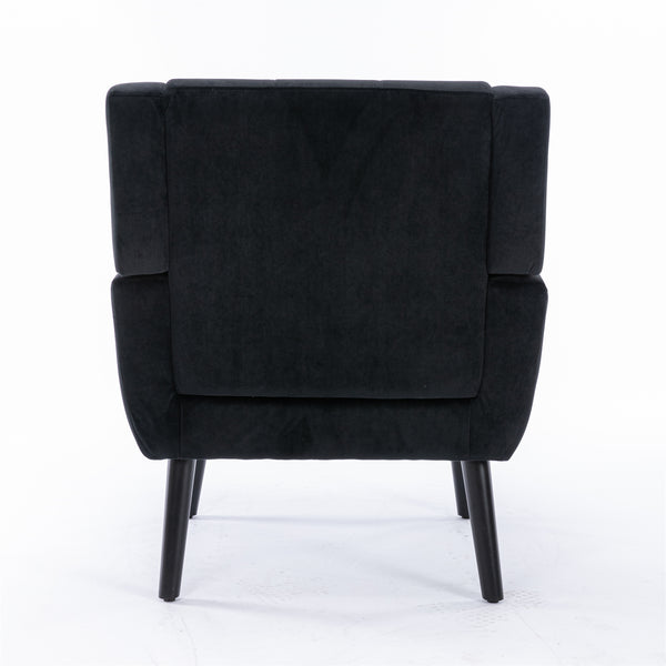 English Elm Modern Soft Velvet Ergonomic Accent Chair with Solid Wood Legs, Tight Back Comfort for Living Room Black W67639363