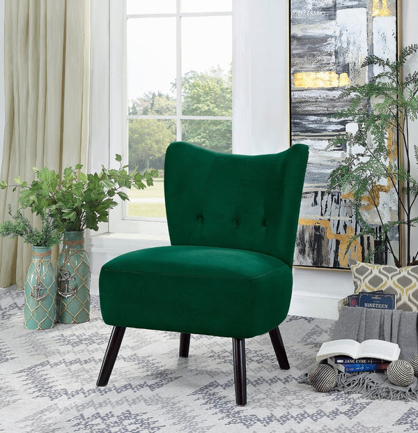 English Elm Unique Velvet Button-tufted Accent Chair Mid-century Style with Dark Wood Legs for Living Room Green B01143824