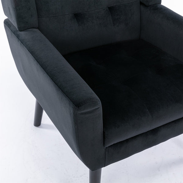 English Elm Modern Soft Velvet Ergonomic Accent Chair with Solid Wood Legs, Tight Back Comfort for Living Room Black W67639363
