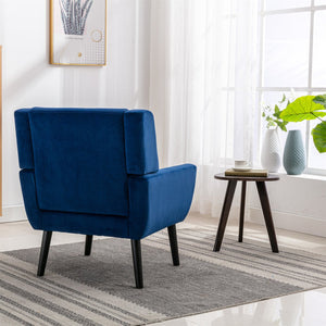 English Elm Modern Soft Velvet Ergonomic Accent Chair with Solid Wood Legs, Tight Back Comfort for Living Room Blue W67639362