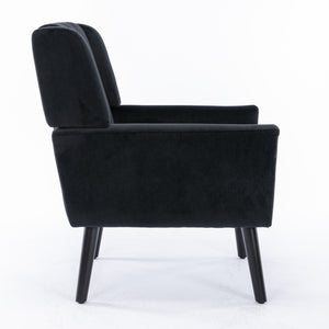 English Elm Modern Soft Velvet Ergonomic Accent Chair with Solid Wood Legs, Tight Back Comfort for Living Room Black W67639363