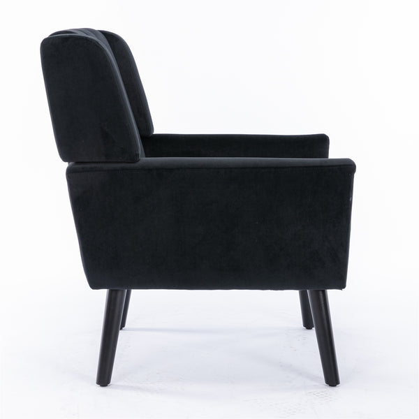 English Elm Modern Soft Velvet Ergonomic Accent Chair with Solid Wood Legs, Tight Back Comfort for Living Room Black W67639363