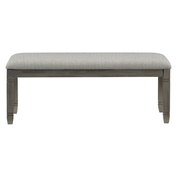English Elm Wood Frame Dining Bench with Antique Gray Finish, 48" Casual Country Seating, Neutral Gray Fabric Cushion B01143833