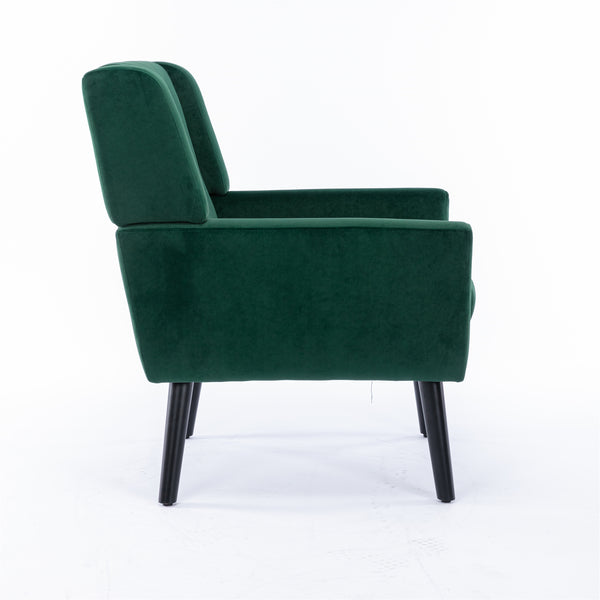 English Elm Modern Velvet Accent Chair with Ergonomic Tight Back, Solid Wood Black Legs, Stylish Indoor Seat Retro Green W67639359