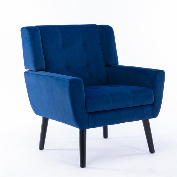 English Elm Modern Soft Velvet Ergonomic Accent Chair with Solid Wood Legs, Tight Back Comfort for Living Room Blue W67639362