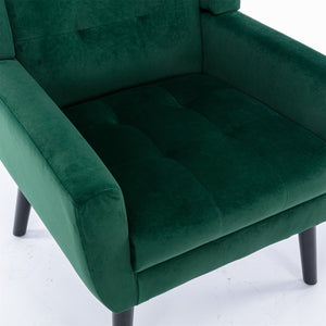 English Elm Modern Velvet Accent Chair with Ergonomic Tight Back, Solid Wood Legs, 250lb Capacity, Cozy Indoor Seating Retro Green W676P313946
