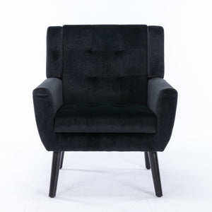 English Elm Modern Soft Velvet Ergonomic Accent Chair with Solid Wood Legs, Tight Back Comfort for Living Room Black W67639363
