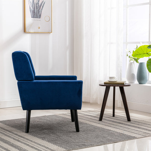 English Elm Modern Soft Velvet Ergonomic Accent Chair with Solid Wood Legs, Tight Back Comfort for Living Room Blue W67639362
